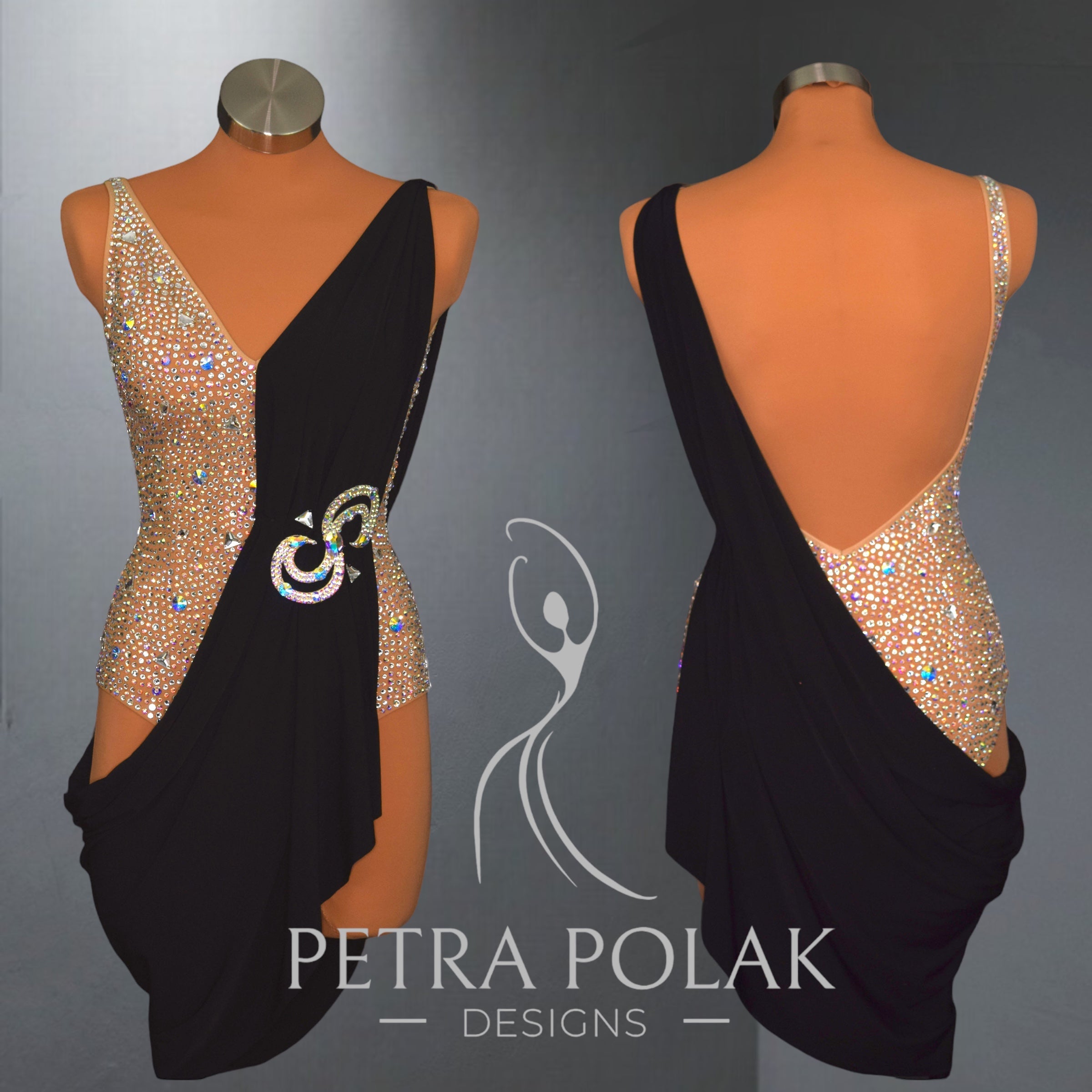 Tan/ Black Latin & Rhythm Dance Sport Dress LAT- 1004 petradesigns Tan/ Black Latin & Rhythm Dance Sport Dress LAT- 1004 petradesigns