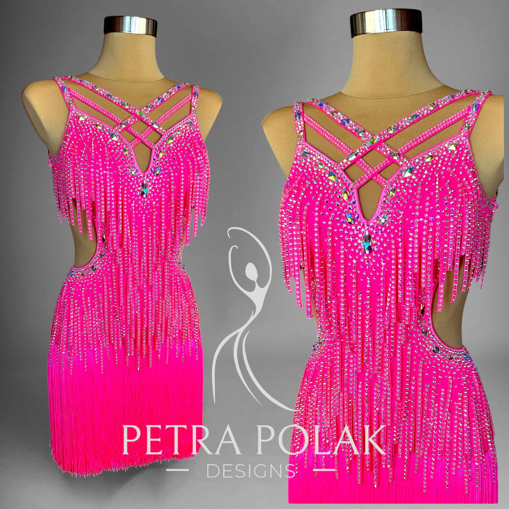 Custom dress - Pink fabric fringe