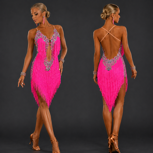 women's light pink arabian dance dress Hot Pink Latin Rhythm Dance Sport Dress LAT- 1059 – petradesigns