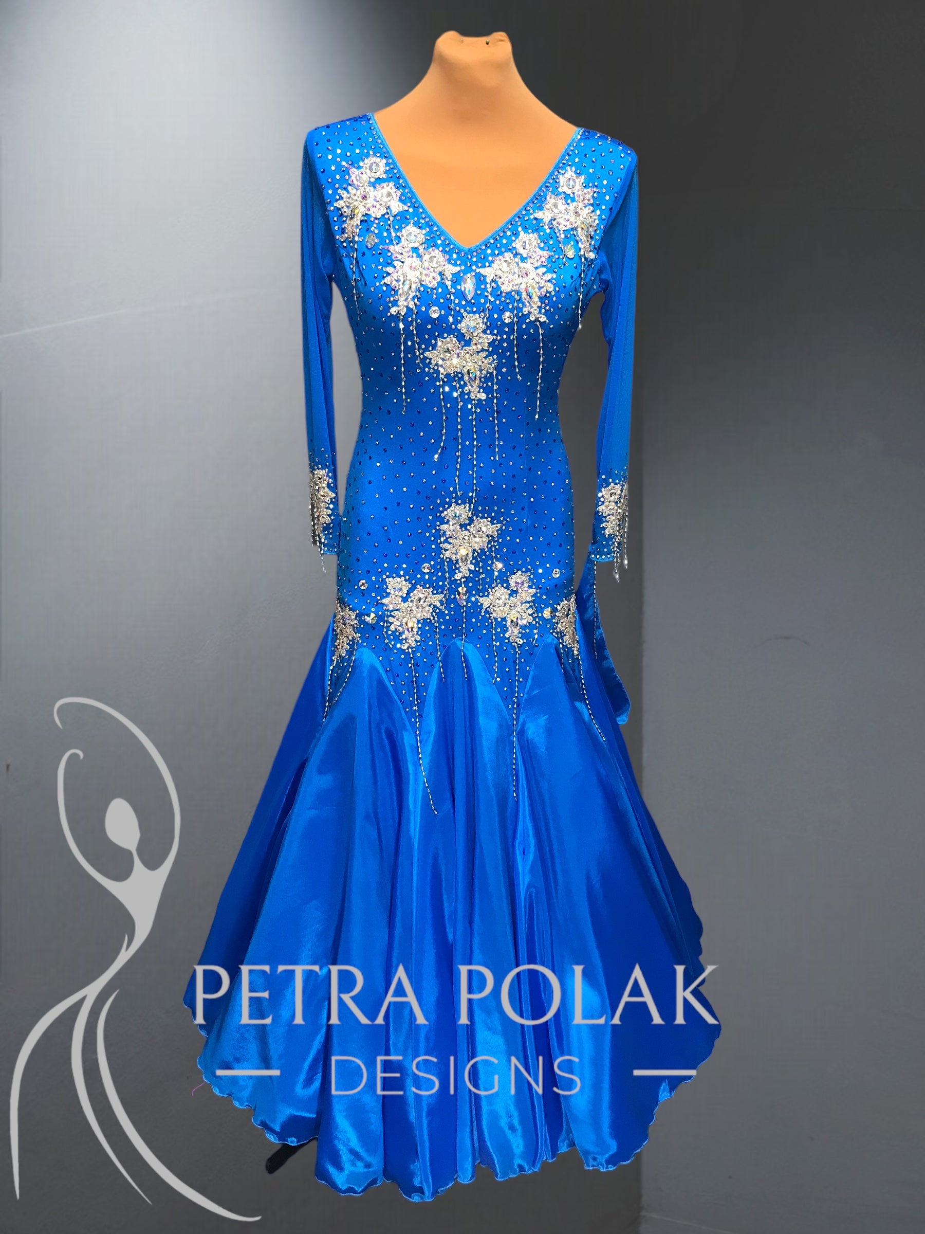 Blue Smooth & Ballroom Dance Competition Dress with Beads